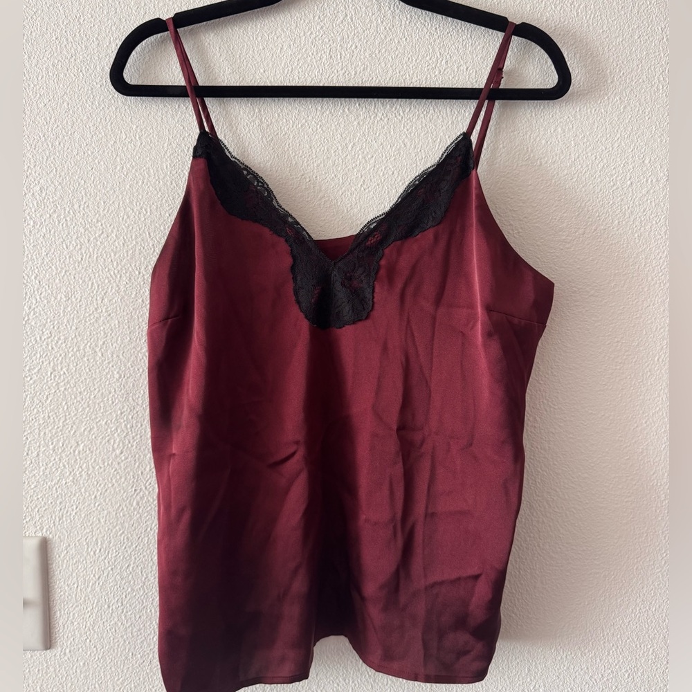 Express Satin Burgundy Lace Trim Cami Tank Size M